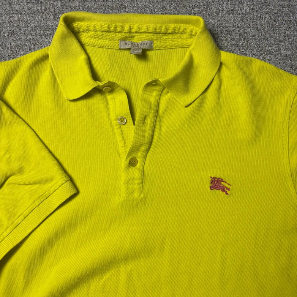 Burberry Polo Shirt Mens XL Brit Yellow Short Sleeve Embroidered Logo Pique